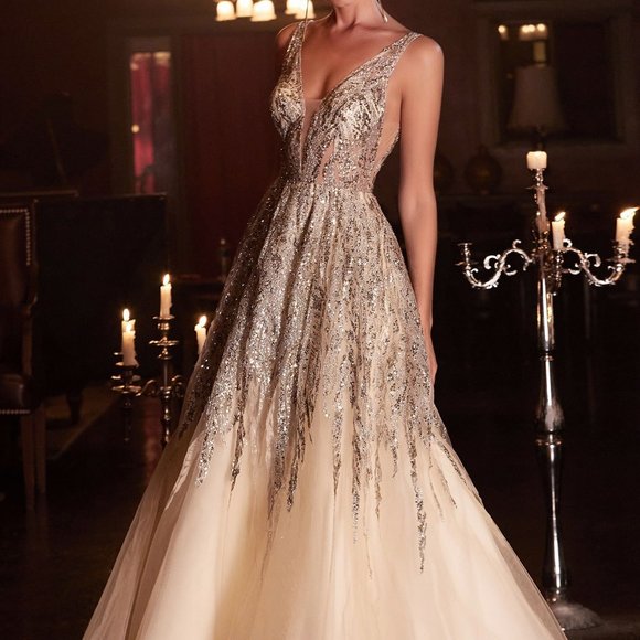 NEW CHAMPAGNECURVE GLITTER BALL GOWN C135C